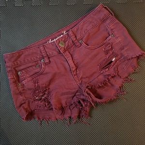 Maroon jean cut off shorts